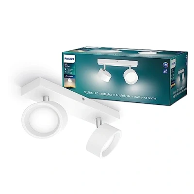Abbildung von Philips Bracia 2 er LED Spots (11 W), zweiflammige Wandspots mit warmweißem Licht, energiesparende Raumbeleuchtung langer Nutzlebensdauer, weiß