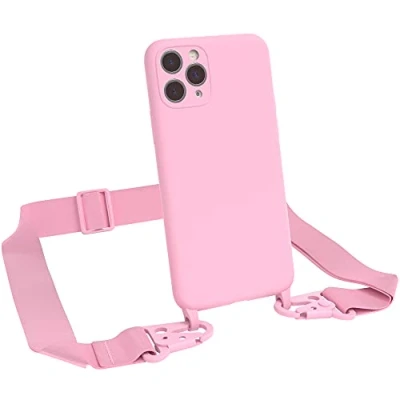 Abbildung von EAZY CASE Premium Silikon 2 in 1 Handykette kompatibel mit iPhone 11 Pro Handyhülle Umhängeband, Handykordel Silikonhülle, Hülle Band, Kette für Smartphone, Pink