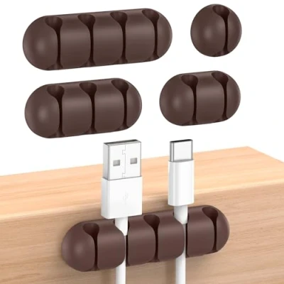Abbildung von UNBREAKcable Kabelhalter Clips, 5er Pack Kabel Organizer Schreibtisch, Silikon Verstellbarer Clip (Braun)