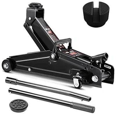 Abbildung von Deuba® hydraulischer Wagenheber 3 Tonnen Hubhöhe 135 400mm inkl. 2 Gummiauflagen Stahlverstärkung KFZ Auto SUV Rangierwagenheber Hydraulik Rollbar