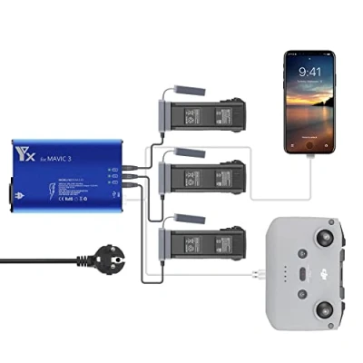 Abbildung von LYONGTECH 5 in 1 Akku Ladegerät für DJI Mavic 3 Classic/Pro,Mavic Drohne, lädt Batterie und 2 USB Anschlüsse Gleichzeitig,Parallel Akkuladestation Hub Zubehör