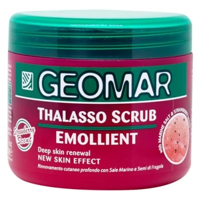 Abbildung von GEOMAR Emollientes Thalasso Peeling, Tiefenerneuerung der Haut, Neuer Hauteffekt, mit Meersalz, Erdbeerkernen und Spurenelementen aus dem Toten Meer, Made in Italy, 600 g