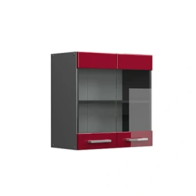 Abbildung von Vicco Glashängeschrank R Line, Bordeaux Hochglanz/Anthrazit, 60 cm