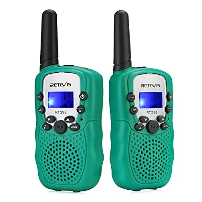 Abbildung von Retevis RT388 Walkie Talkies für Kinder, größere Reichweite 8 Kanäle Taschenlampe VOX, Spielzeug Geschenk ab 3 12 Funkgerät, Camping Wandern, Garten (2er Pack, Grün)