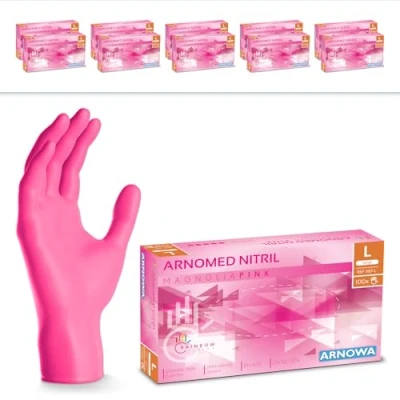 Abbildung von 2000 Stück ARNOMED Einweghandschuhe Pink, Einmalhandschuhe L, Nitril Handschuhe, Nitrilhandschuhe puderfrei, Gummi Handschuhe Einweg, Schutzhandschuhe, in XS, S, M, XL