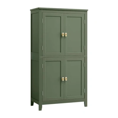 Abbildung von VASAGLE Badezimmerschrank, Badschrank, Küchenschrank mit 4 Türen, verstellbare Ablagen, 30 x 60 110 cm, waldgrün BBC552C01