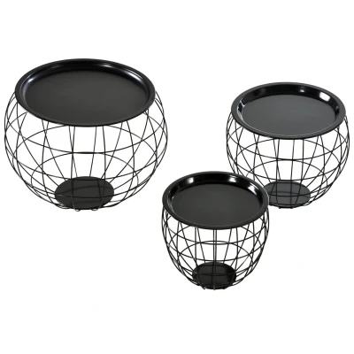 Abbildung von HOMCOM 3er Set Couchtisch, Beistelltisch, Kaffeetisch, abnehmbare Tischplatte, Satztisch Sofatisch für Wohnzimmer, Schlafzimmer, Schwarz