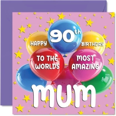 Abbildung von Geburtstagskarte zum 90. Geburtstag der Mutter World&#039;s Most Amazing Mum Happy 90th Birthday Card for from Daughter Son, 145 mm x mm, Alter 90 Jahre 90, Grußkarten für Mutter,