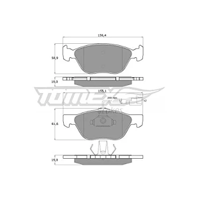 Abbildung von TOMEX brakes TX 11 84 Bremsbelagsatz Vorderachse inkl. Verschleißwarnkontakt ALFA ROMEO: 147, 156 Sportwagon, GT, FIAT: Punto II Schrägheck, Coupe