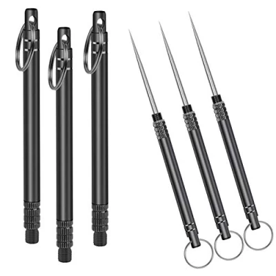 Abbildung von Iliensa 3 Stück tragbare Titan Zahnstocher, Metall Taschenzahnstocher, Edelstahl wiederverwendbare Zahnstocher für Outdoor, Camping, Picknick, Reisen (schwarz)
