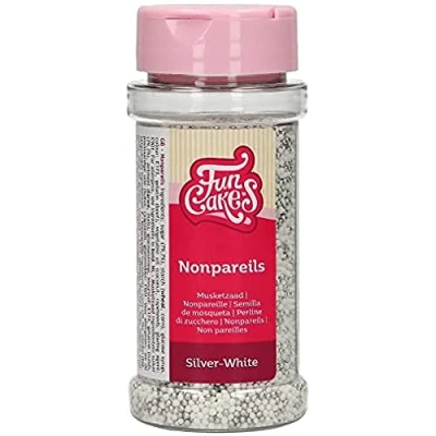 Abbildung von FunCakes Nonpareils Silber Weiß: Kuchenstreusel, großartiger Geschmack, perfekt zum Dekorieren von Kuchen. 80 g.