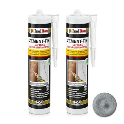 Abbildung von Isolbau Zement Fix 2 x 300 ml Betongrau Express Reperaturmörtel Dichtungsmasse für Fugen &amp; Risse im Innen Außenbereich, Kartusche