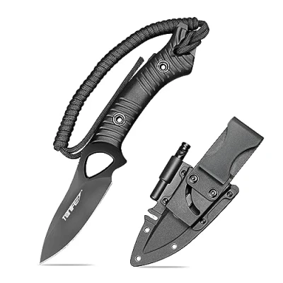 Abbildung von TONIFE Explorer Feststehendes Messer mit Scheide 8Cr14MoV Klinge Multifunktionales Überlebensmesser, Glasfaserverstärkter Nylongriff für Outdoor EDC Messerr (Schwarz+Schwarz Titan)