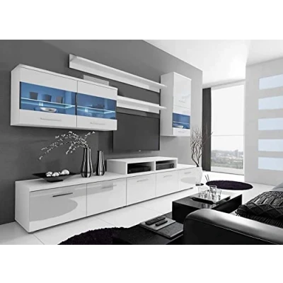 Abbildung von lukmebel Wohnwand BETA Weiß Hochglanz Schrankwand Anbauwand Mediawand TV Schrank mit LED Beleuchtung Wohnzimmerschrank Wohnzimmer (Weiß Hochglanz)
