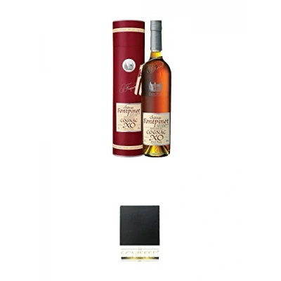 Abbildung von Frapin Fontpinot Cognac XO 0,7 Liter + Schiefer Glasuntersetzer eckig ca. 9,5 cm Durchmesser