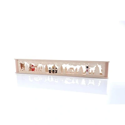 Abbildung von Rudolphs Schatzkiste Schwibbogenerhöhung mit Schneemann Weihnachtsmann Kurrende und Beleuchtung BxHxT 72x10x10cm NEU Lichterbogen Fensterbogen Spitzbogen Erzgebirge Seiffen Weihnachten Licht Holz