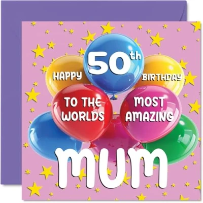 Abbildung von Geburtstagskarte zum 50. Geburtstag der Mutter World&#039;s Most Amazing Mum Happy 50th Birthday Card for from Daughter Son, 145 mm x mm, Alter 50 Fifty Grußkarten für Mutter,