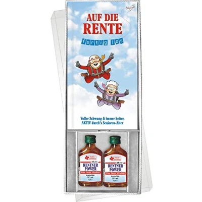Abbildung von Auf die Rente im Geschenke Set Box mit Kräuterlikör oder Pfefferminz Bombons Rentner Power Ruhestand Senioren lustig für Oma Opa (Auf fertig los + 14027)