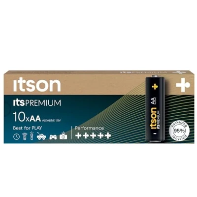 Abbildung von ITSON, Batterien AA, 10 Stück, leistungsstarke Alkaline Batterien, 1,5V, umweltfreundliche Verpackung 95% recycelt, Made in EU, ideal für Spielzeug, Kameras, Spielcontroller und Haushalt