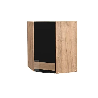 Abbildung von Vicco Eckhängeschrank Fame Line, Schwarz Hochglanz/Goldkraft Eiche, 57 cm