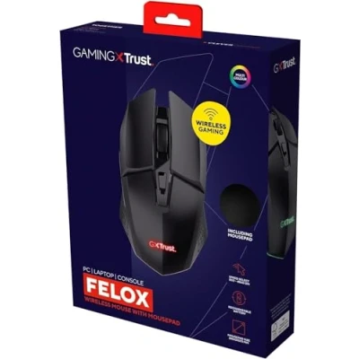 Abbildung von Trust Gaming GXT 112 Felox Wiederaufladbare Kabellose Maus mit Mauspad, 80 Stunden Akkulaufzeit, 800 4800 DPI, 6 Tasten, Mousepad 24.5 x 21 cm, Wireless Mouse für PC, Laptop Schwarz
