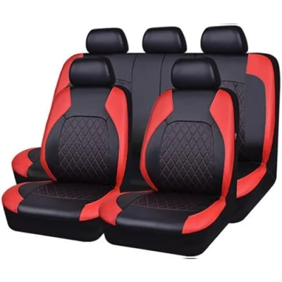 Abbildung von ESUKAR Auto Sitzbezüge Sets für Ford Fiesta’09 MK7 2011 2012 2013 2014 2015 2016 2017, 9 Stück Allwetter rutschfest Wasserdicht Atmungsaktiv Schonbezug Set Sitzkissenschutz,Red_A