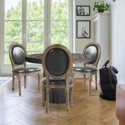 Abbildung von Louis XVI Set mit 2 Medaillon Stühlen, Kunstleder Grau