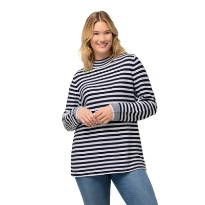 Abbildung von Ulla Popken À Manches Longues Motif Rayures ET Finition BORD ROULÉ Strickpullover, Damen, Größe: 42/44, Marine