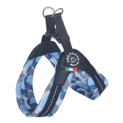 Abbildung von Tre Ponti Geschirr Easy Fit Soft Mesh mit Click Verschluss, Farbe:Camouflage blau, Größe:Gr 4. / 49 52 cm/bis 14kg