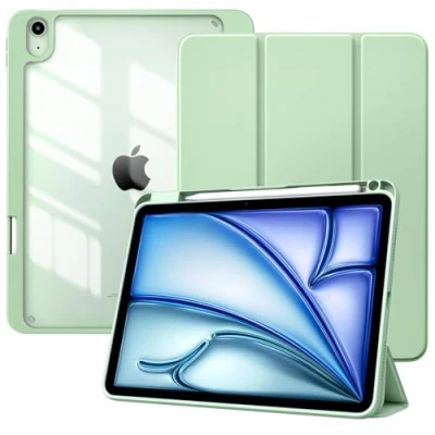 Abbildung von TiMOVO Hülle für iPad Air 11 Zoll M2 2024, 6/5/4 (2024/2022/2020) 10,9&quot;, Schutzhülle mit Stifthalter, Schlank Ständer Klar Rückseite, Auto Schlaf/Aufwach, Grün