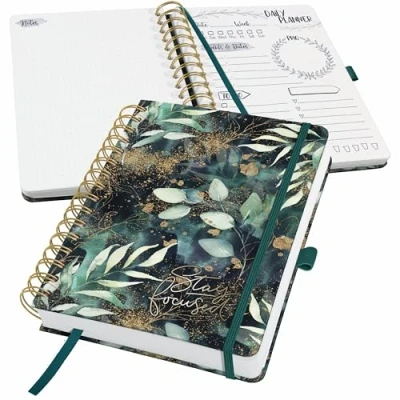 Abbildung von SIGEL JP203 Tagesplaner undatiert, Tageskalender ohne Datum, 120 g/m², ca. A5, Hardcover, für 110 Tage, 240 Seiten, Glamorous Leaves, vegan, aus nachhaltigem Papier, Jolie