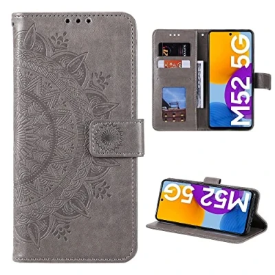 Abbildung von CoverKingz Handytasche kompatibel mit Samsung Galaxy M52 5G Handy Case Kartenfach Handyhülle Flipcase klappbar Motiv Mandala Grau