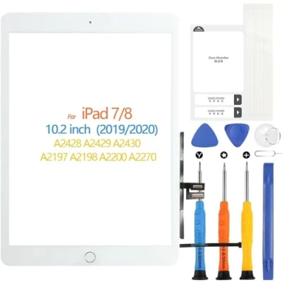 Abbildung von ARSSLY Touchscreen für iPad 7 2019 8 2020 10.2 Digitizer Bildschirm iPad7 iPad8 Ersatz A2428 A2429 A2430 A2197 A2198 A2200 A2270 mit Home Taste, Reparaturset (weiß)