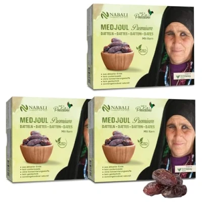 Abbildung von NABALI FAIRKOST FÜR ALLE Premium Medjool Datteln aus Palästina 100% Natürlich Aromatisch Traditionell Frisch Orientalisch I frische Ernte Vegan 3x1KG
