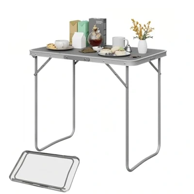 Abbildung von eSituro Campingtisch Klapptisch auf Balkon, Beistelltisch klappbarer Balkontisch, Faltbarer Tisch, Gartentisch mit Griff, aus MDF Metall 80x50x70 cm Grau SCPT0033