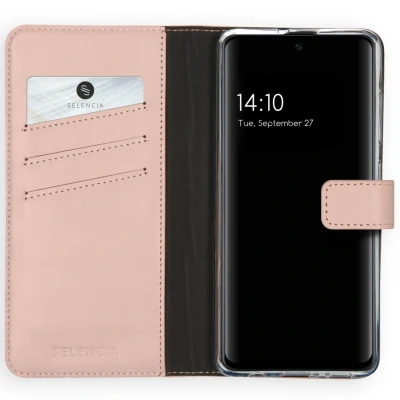 Abbildung von Samsung Galaxy A51 Hülle Echtleder Selencia Klapphülle Handyhülle Rosa