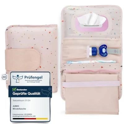 Abbildung von Jubi® Windeltasche mit Wickelunterlage für unterwegs extra viel Platz Kleine Wickeltasche Rosa Konfetti(Klettverschluss)