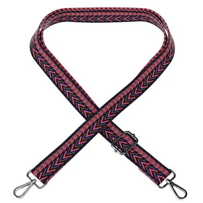 Abbildung von EAZY CASE Verstellbarer Taschengurt, Ersatz Gurt für Handtaschen, Schulterriemen Umhängetaschen, dünner Riemen Taschen und Tragetaschen, DIY Taschenband, Zig Zag Pink Blau Metal Silber
