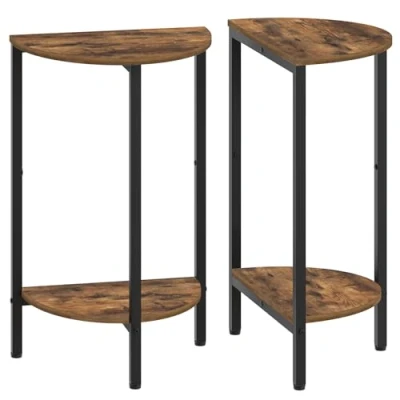 Abbildung von YATINEY Beistelltische, 2er Set, halbrunde Couchtische, schmale Sofatische, 2 stufige Nachttische, für Wohnzimmer, Schlafzimmer, Vintagebraun und Schwarz XET07L2BR