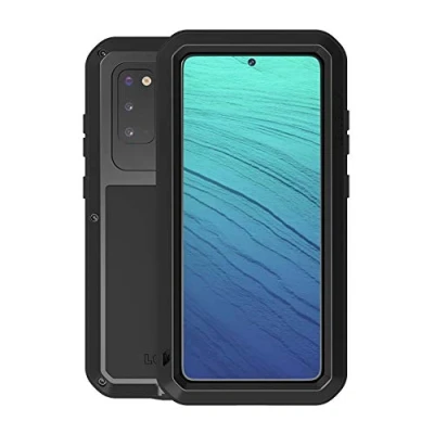 Abbildung von LOVE MEI für Samsung Galaxy S20 Metall Hülle,Heavy Duty Rüstung Tank Bumper Robust Aluminium Stoßfest/Staubdicht/Anti Drop Ganzkörper Schutz Fall Cover mit gehärtetem Glas (Schwarz)