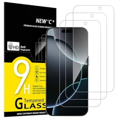 Abbildung von NEW&#039;C [Verbesserte Version 3 Stück, Panzer Schutz Glas für iPhone 16 Pro (6,3 Zoll), Frei von Kratzern, 9H Härte, HD Displayschutzfolie, 0.33mm Ultra klar, Ultrabeständig folie