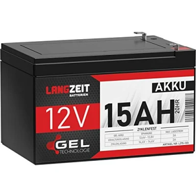Abbildung von LANGZEIT Akku 12V 15Ah Gel Blei Profi Hochleistungsakku extrem zyklenfest vorgeladen auslaufsicher ersetzt 10Ah 12Ah 14Ah