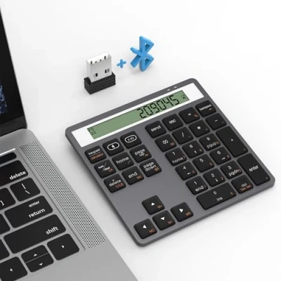 Abbildung von Bluetooth &amp; 2.4G Nummernblock Dual Mode Nummernblöcke 34 Tasten mit Display Rechner Schlanker, Ziffernblock Kabellos, Tragbarer Number Pad für MacBook, iMac, Windows, Laptop, Desktop, PC, Notebook