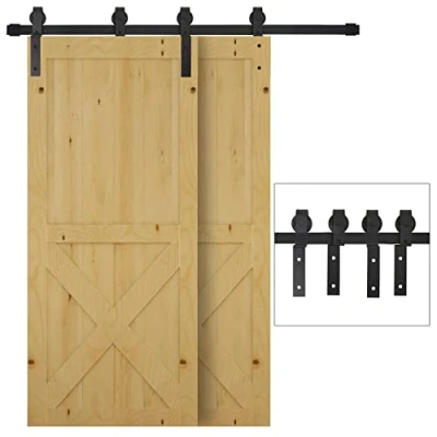 Abbildung von HOMCOM Türbeschlag Schiebetor (Set, 1 St., Schiebetürsystem), Laufschiene Schiebetürbeschlag Holzschiebetür 9 Zubehör Schwarz