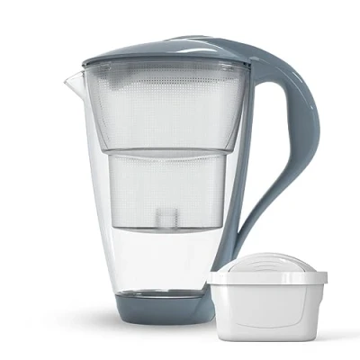 Abbildung von Dafi Crystal Wasserfilterkanne aus Glas 2L, Wasser Filtersystem zur Reduzierung von Kalk, Chlor, BPA frei, LED Sensor + Wasserfilter UNIMAX