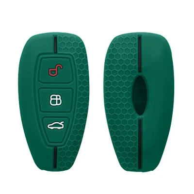 Abbildung von kwmobile Autoschlüssel Schutzhülle kompatibel mit Ford 3 Tasten Keyless Go Hülle Schlüsselhülle aus Silikon in Dunkelgrün Schwarz
