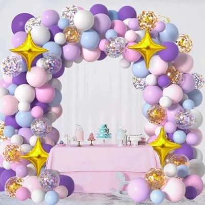 Abbildung von Pastell Luftballons Geburtstagsdeko Mädchen 116Stück Lila Luftballon Girlande,Rosa Luftballons,Luftballons Gold,Blaue Luftballon,Ballon Girlande Für Party Deko,Hochzeit,Deko Geburtstag,Einhorn Deko
