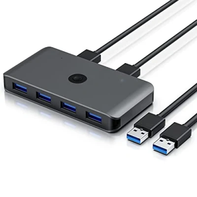 Abbildung von CSL USB Switch 3.2 Gen1, Switcher 2 In 4 Out, KVM Hub, für PCs, mit 2X A auf Kabel Tastatur, Maus, Drucker, Scanner, Sticks, Festplatten, Headsets etc.