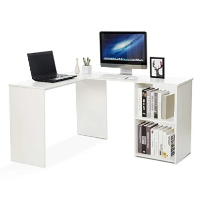 Abbildung von Mondeer Eckschreibtisch, Computertisch L Förmig Schreibtisch mit 2 Ablagen Großer fürs Arbeitszimmer Wohnzimmer Büro 108x135x73,5 cm (Weiß)