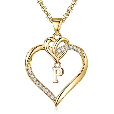 Abbildung von TINGN Kette mit Buchstaben Halskette Damen, Initiale CZ Herz Anhänger Gold Damen Intiale P Schmuck Personalisierte Geschenke für Frauen Freundin Mädchen